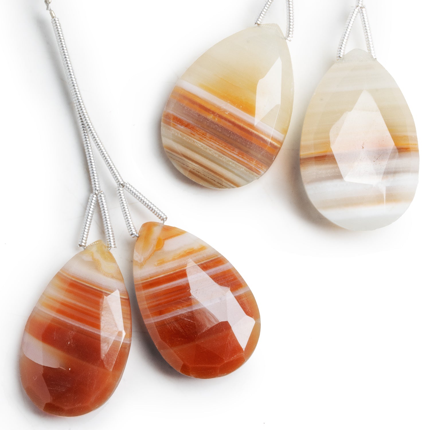 28x18mm Orange Banded Agate Pear Focals 2 Beads - The Bead Traders