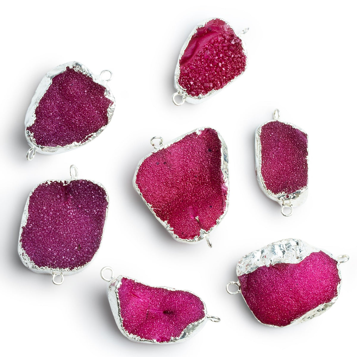 28x20mm Silver Leafed Pink Drusy Nugget Connector 1 Bead - The Bead Traders
