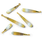 28x6mm Gold Leafed Yellow Banded Chalcedony Teardrop Pendant - The Bead Traders