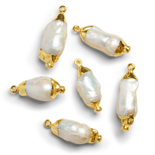 29x11mm Gold Leafed Barrel Pearl Connector 1 Bead