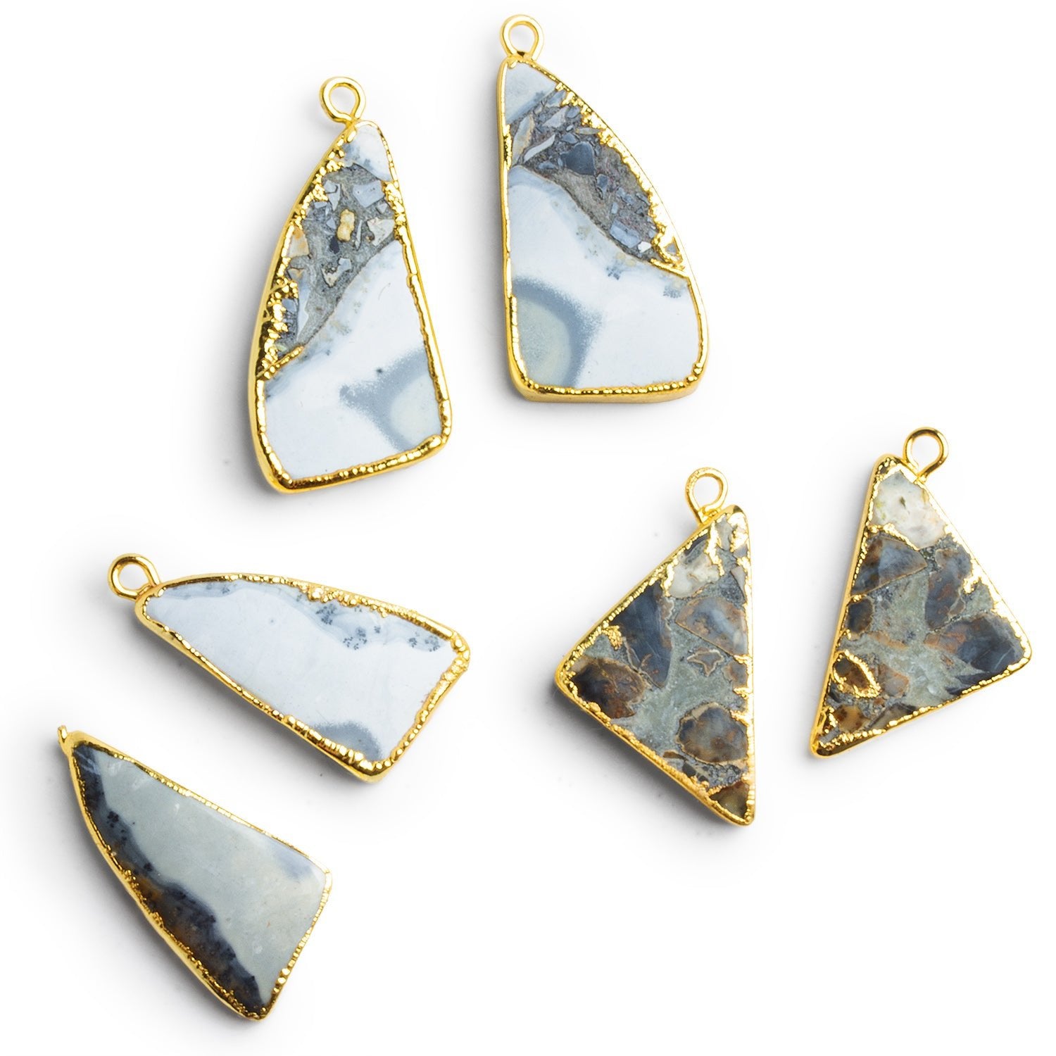 29x14mm Gold Leafed Jasper Triangle Pendants Set of 2 - The Bead Traders