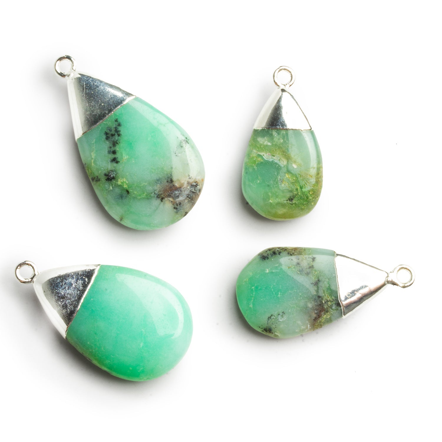 29x15mm Silver Leafed Chrysoprase Pendants - Lot of 4 Beads - The Bead Traders