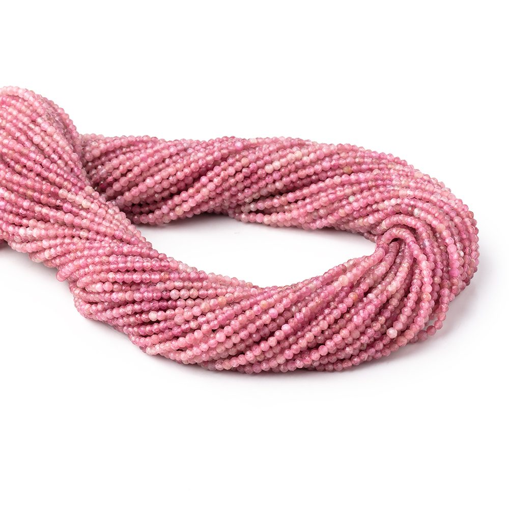 2mm Pink Tourmaline Micro Faceted Rounds 12.5 inch 174 beads - The Bead Traders