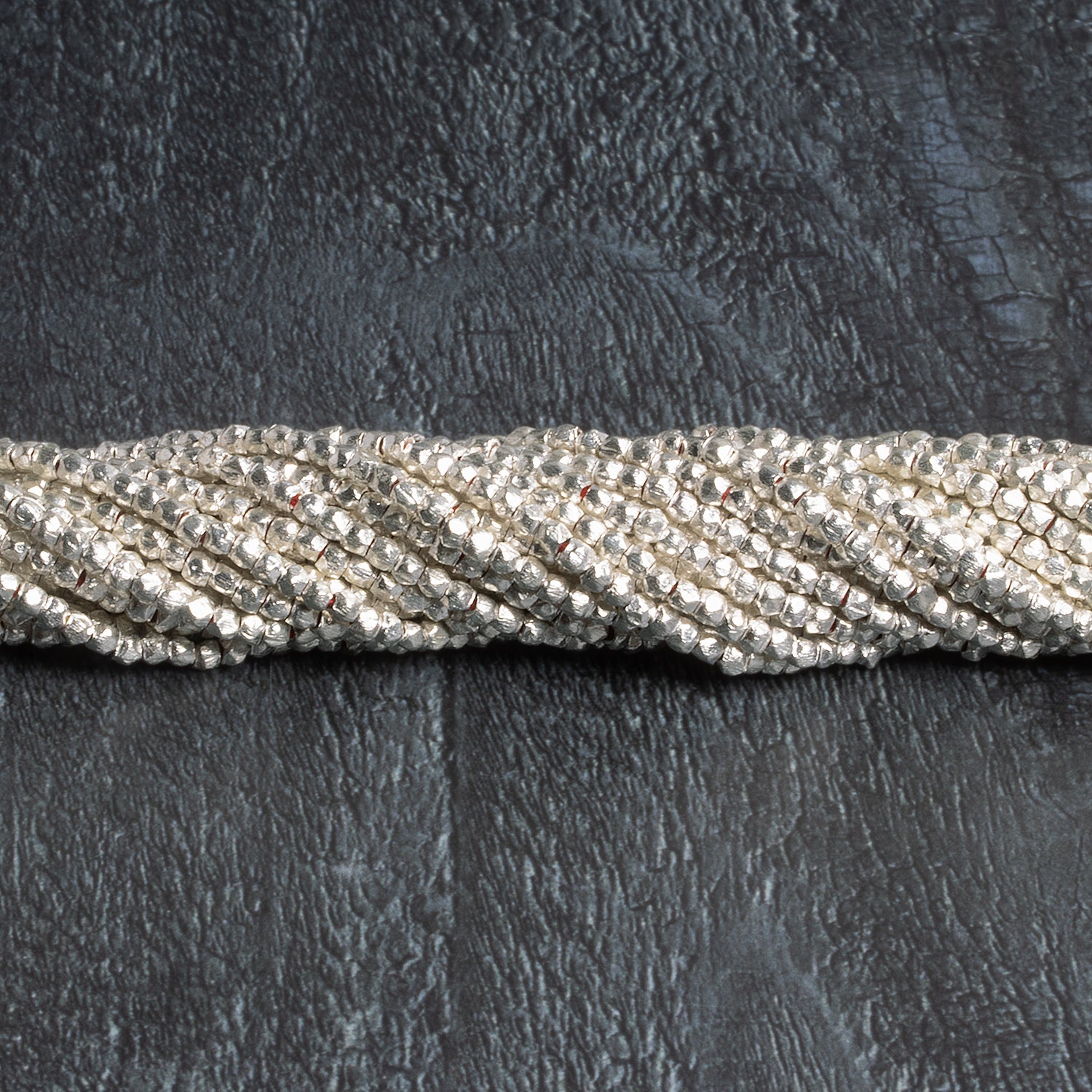2mm Sterling Silver plated Copper Brushed Rounded Faceted Nuggets 8 inch 85 beads - The Bead Traders