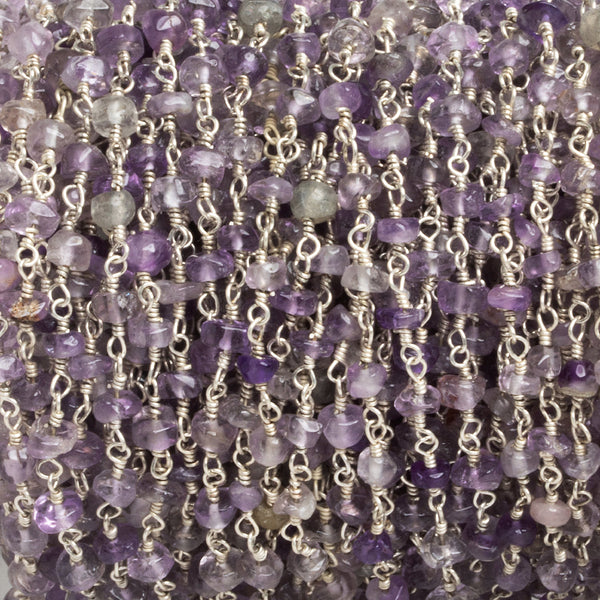 3-3.5mm Amethyst Rondelle Silver Chain 37 beads