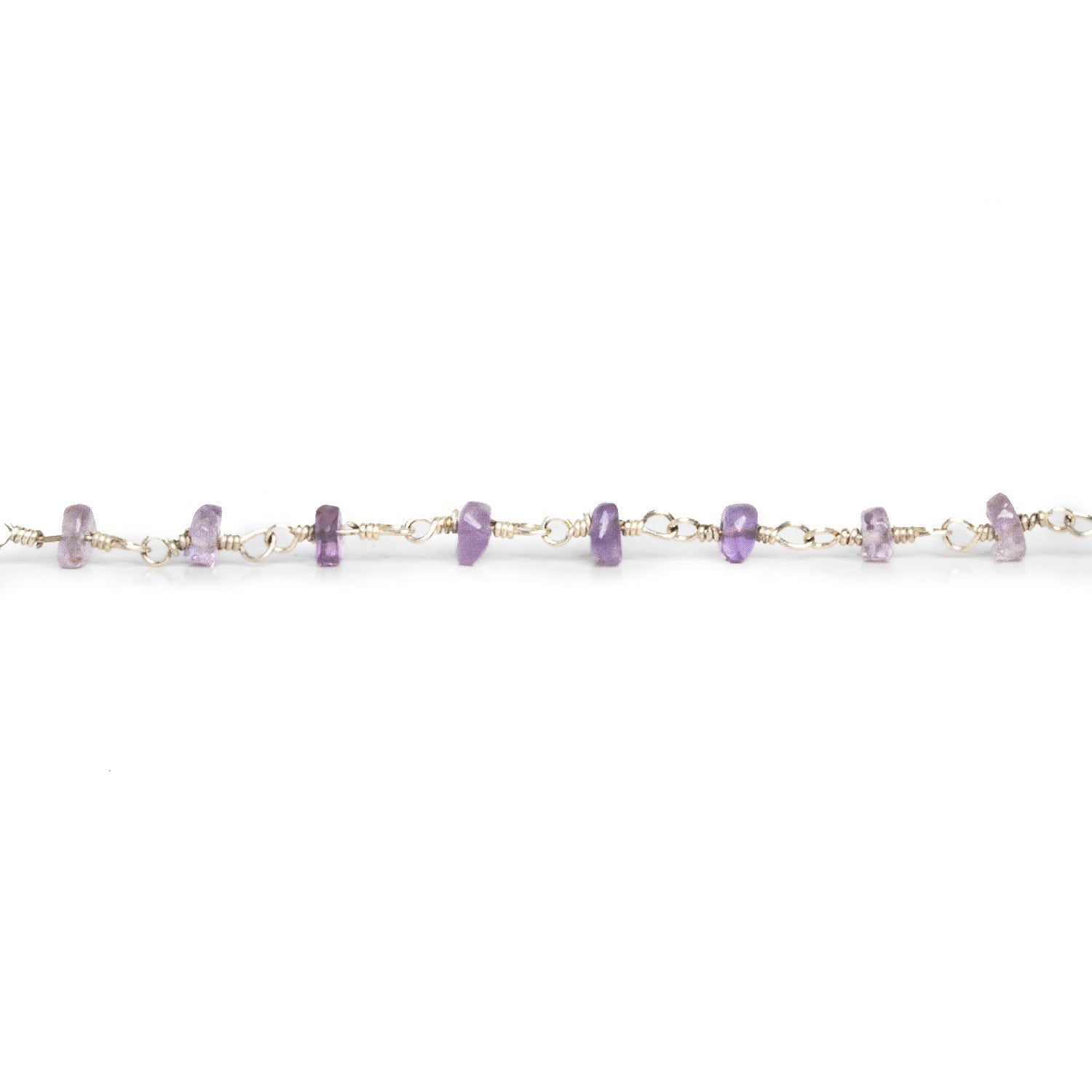 3 - 3.5mm Amethyst Rondelle Silver Chain 37 beads - The Bead Traders