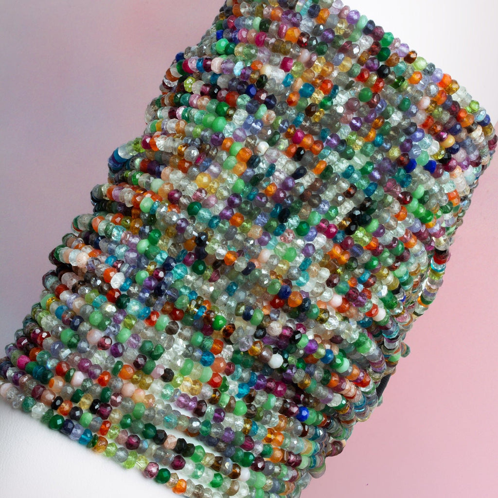 3 - 3.5mm Multi Gemstone Handcut Rondelles 14 inch 155 beads - The Bead Traders