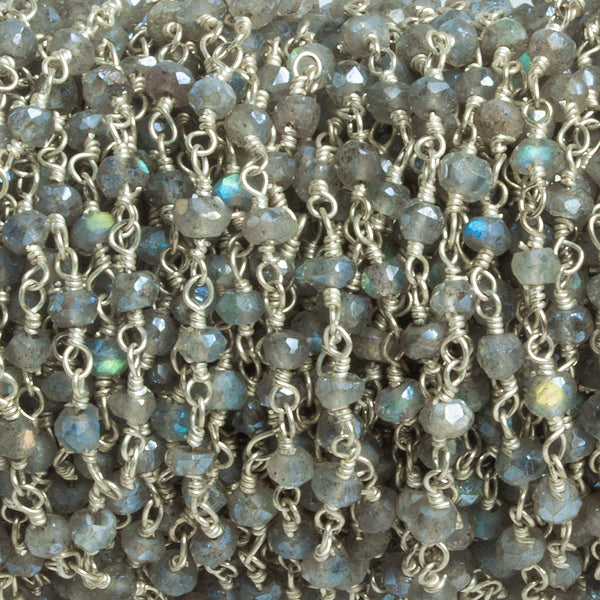 3-3.5mm Mystic Labradorite Rondelle Silver Chain 41 beads