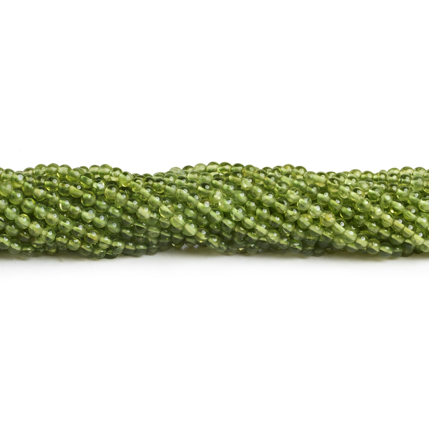 3 - 3.5mm Peridot Handcut Plain Rounds 12 inch 95 beads - The Bead Traders