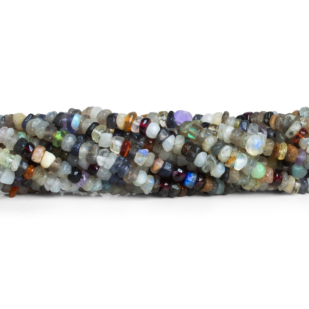 3 - 4.5mm Multi Gemstone Handcut Heishis 12 inch 125 beads - The Bead Traders