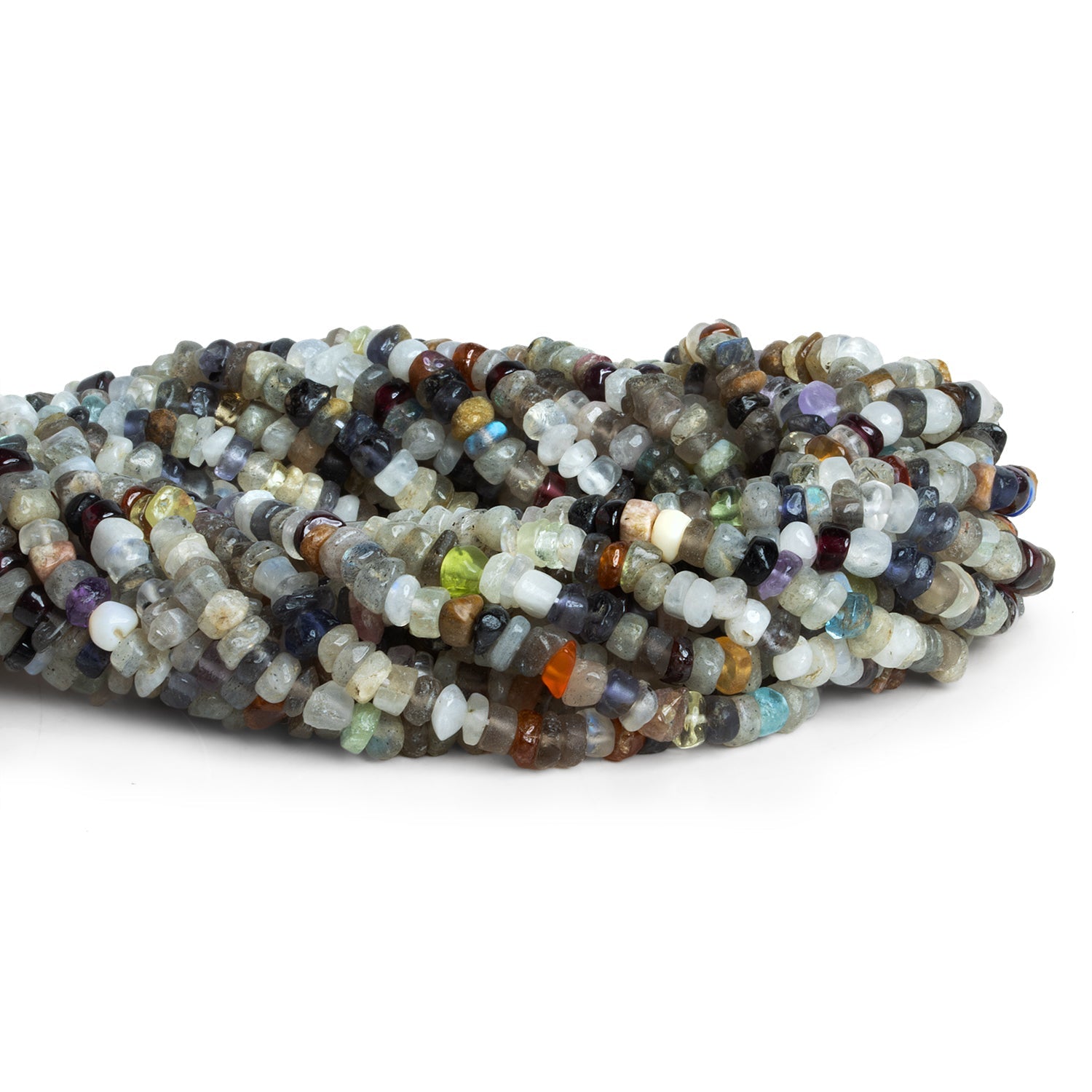 3 - 4.5mm Multi Gemstone Handcut Heishis 12 inch 125 beads - The Bead Traders