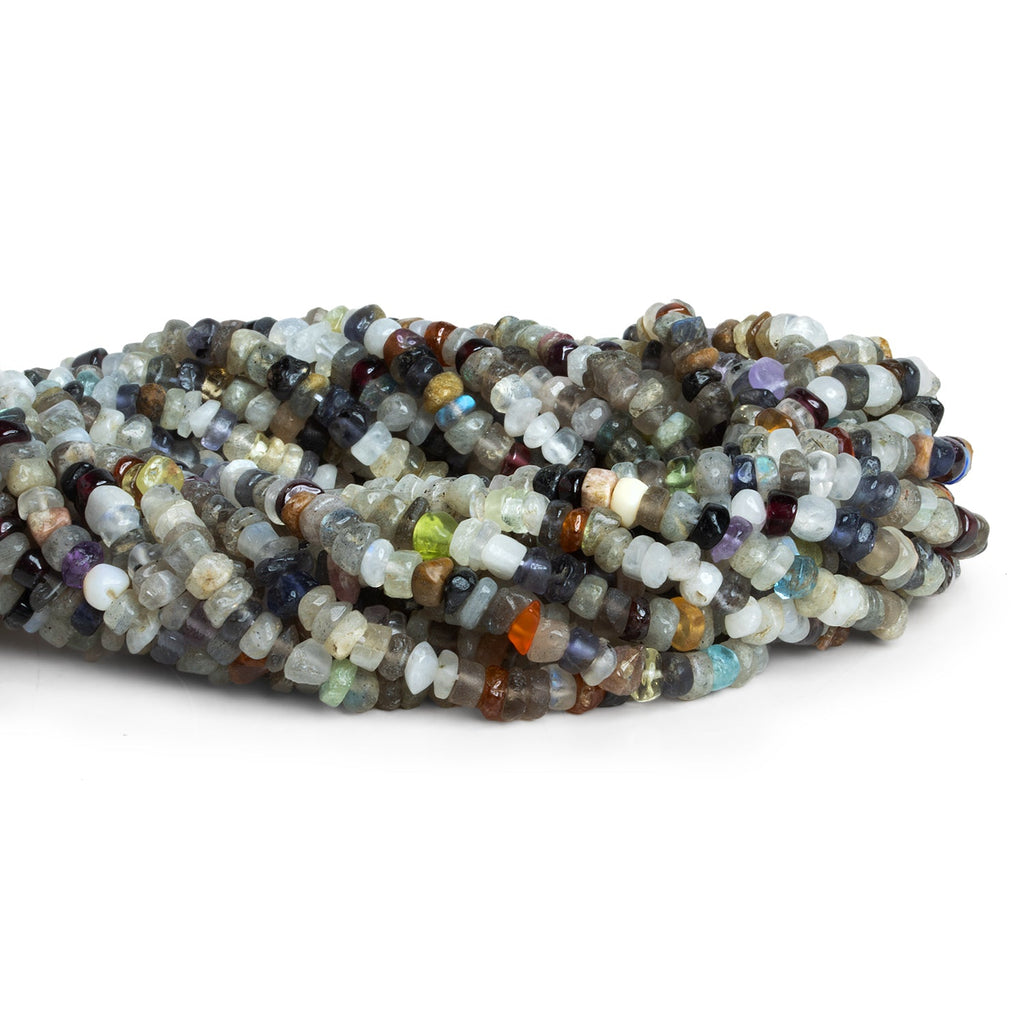 3 - 4.5mm Multi Gemstone Handcut Heishis 12 inch 125 beads - The Bead Traders