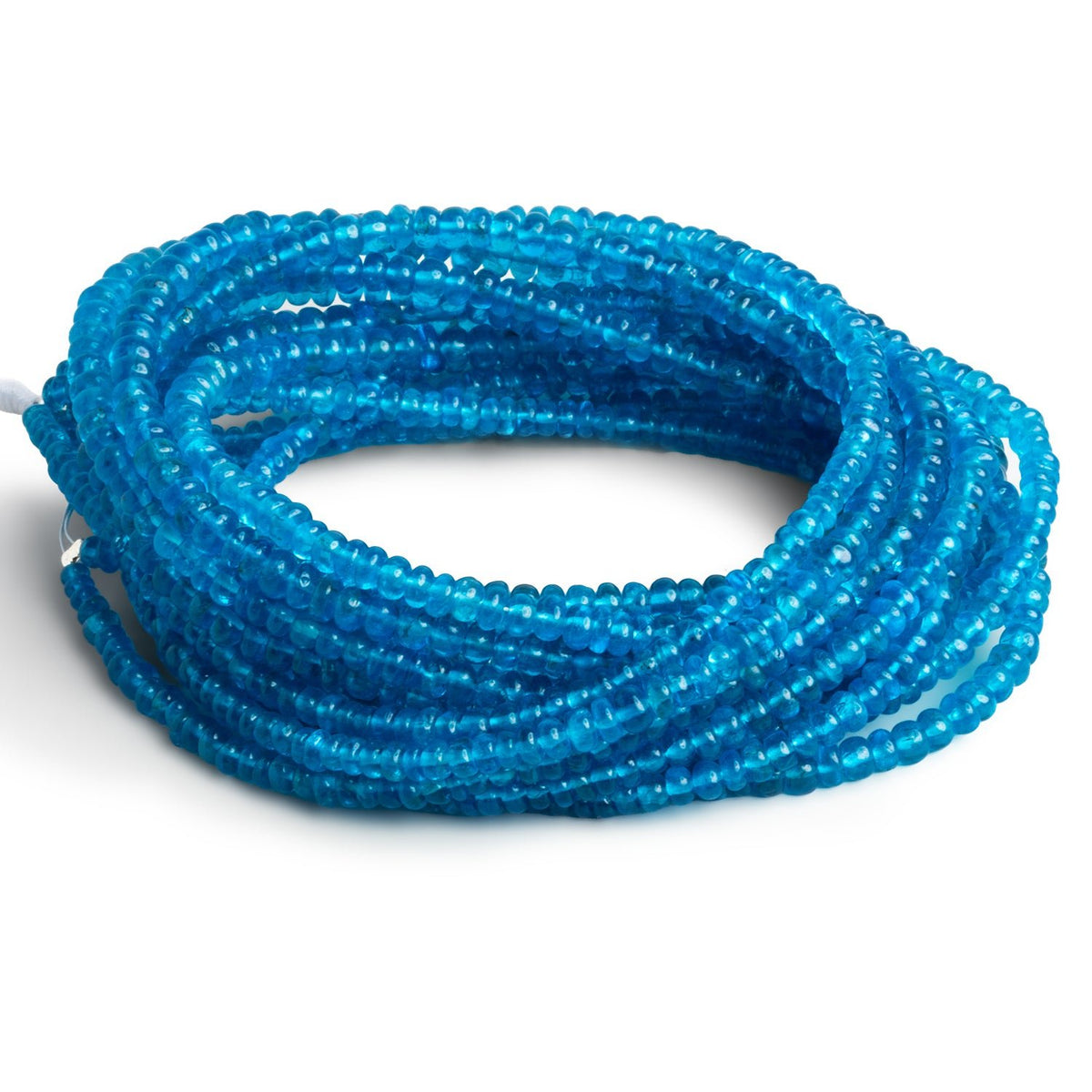 3-4mm Neon Blue Apatite Plain Rondelles 16 inch 175 beads - The Bead Traders