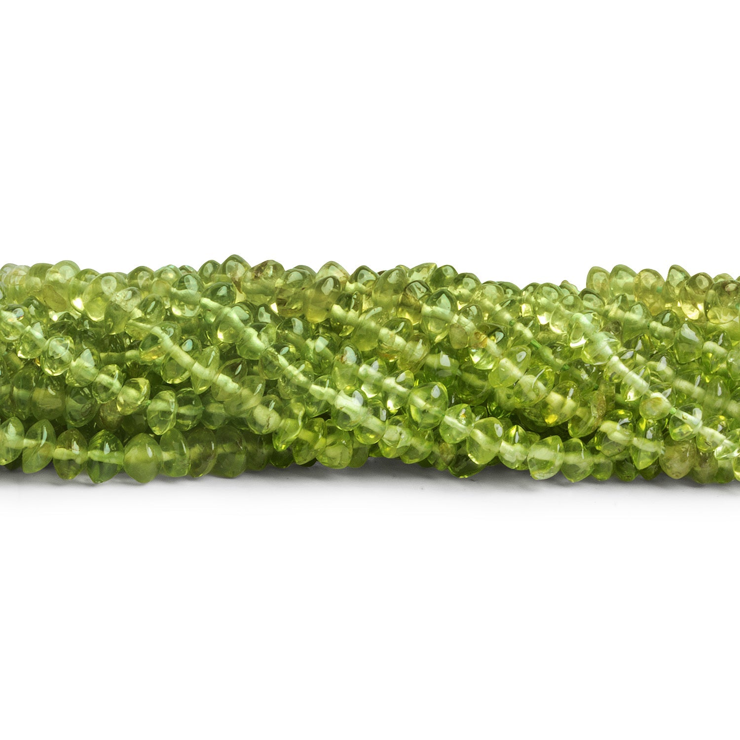 3 - 4mm Peridot Handcut Rondelles 14 inch 135 beads - The Bead Traders