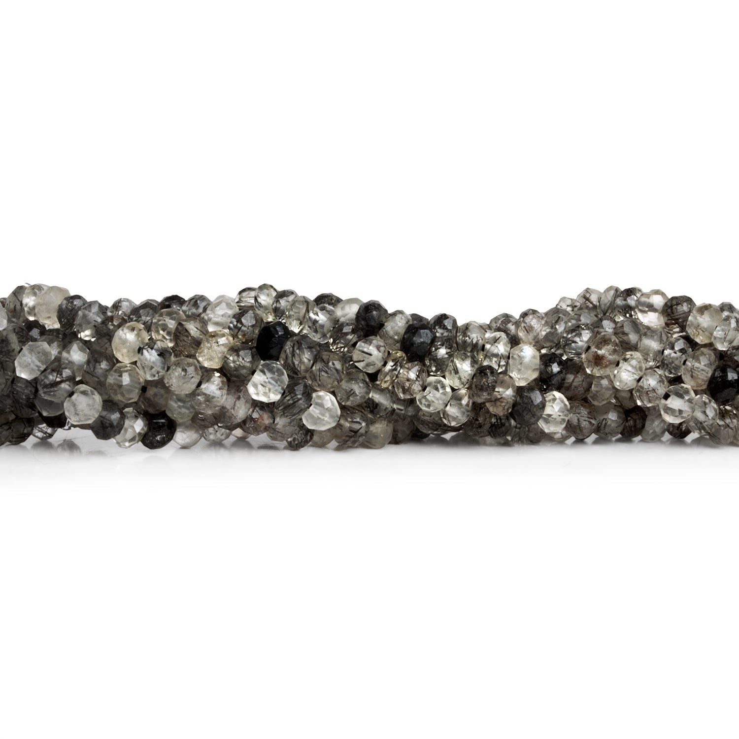 3 - 4mm Tourmalinated Quartz Faceted Rondelles 12 inch 125 beads - The Bead Traders