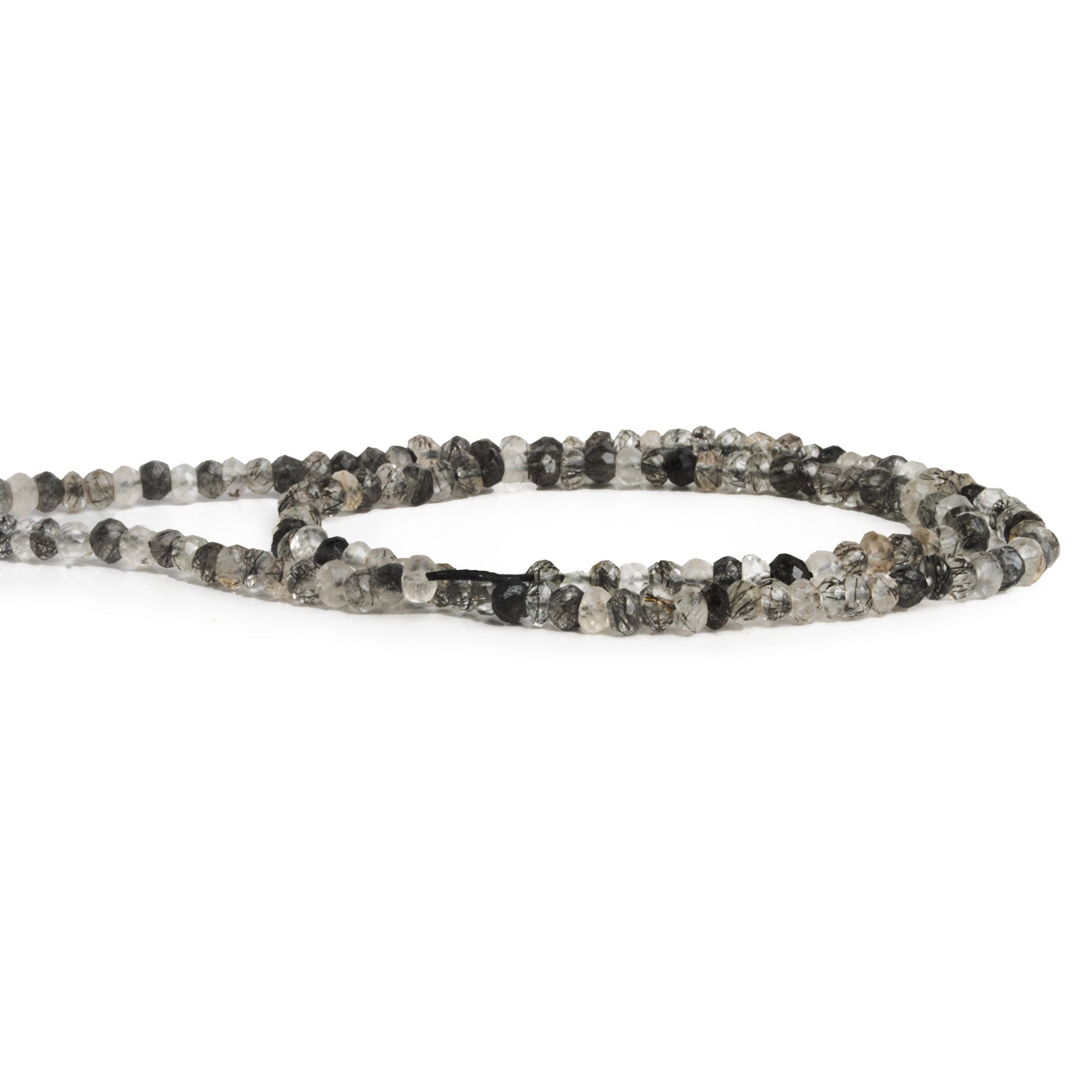 3 - 4mm Tourmalinated Quartz Faceted Rondelles 12 inch 125 beads - The Bead Traders