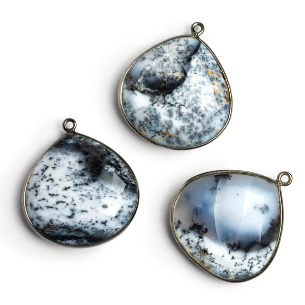 30mm Black Gold Bezeled Dendritic Opal Heart Pendant 1 Bead