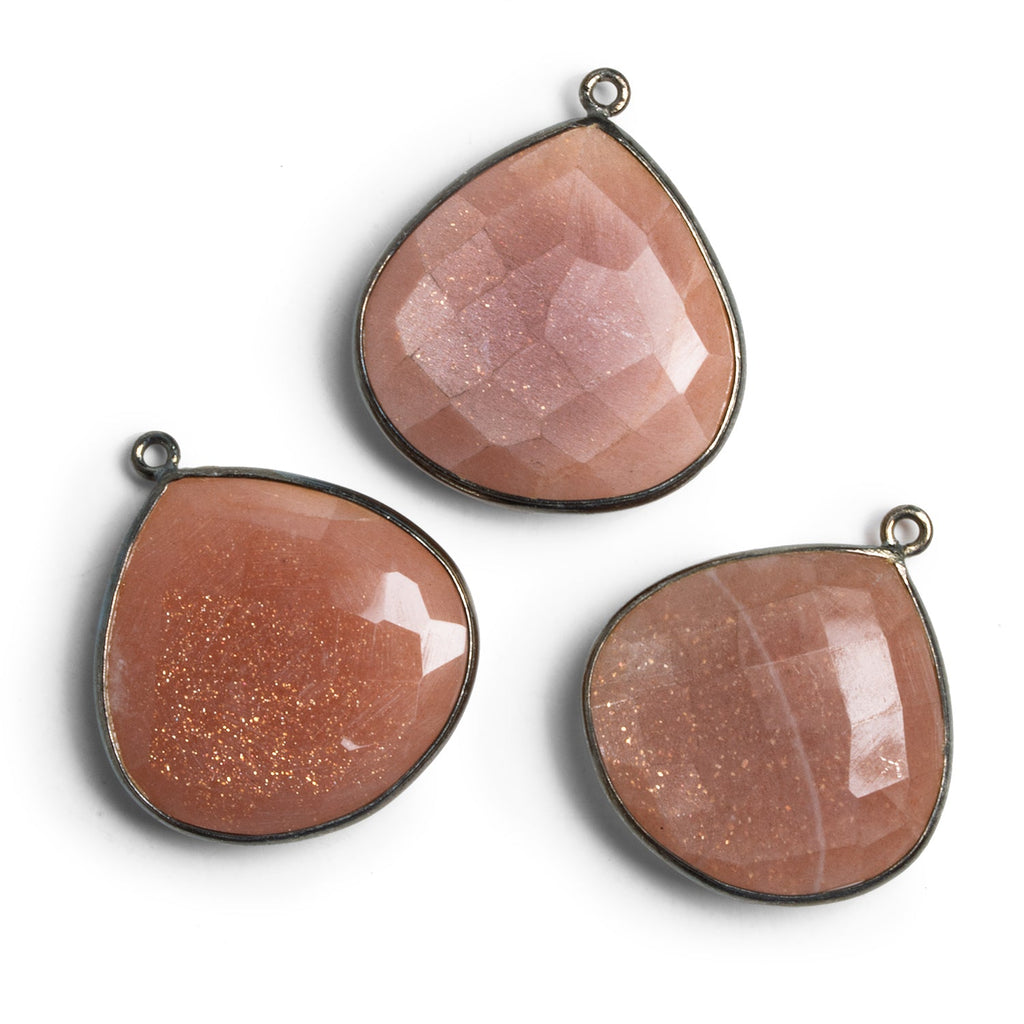 30mm Black Gold Bezeled Peach Moonstone Heart Pendant 1 Bead - The Bead Traders