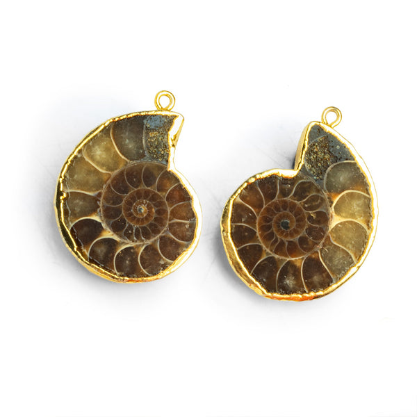 30mm Gold Leafed Ammonite Pendants Matched Pair