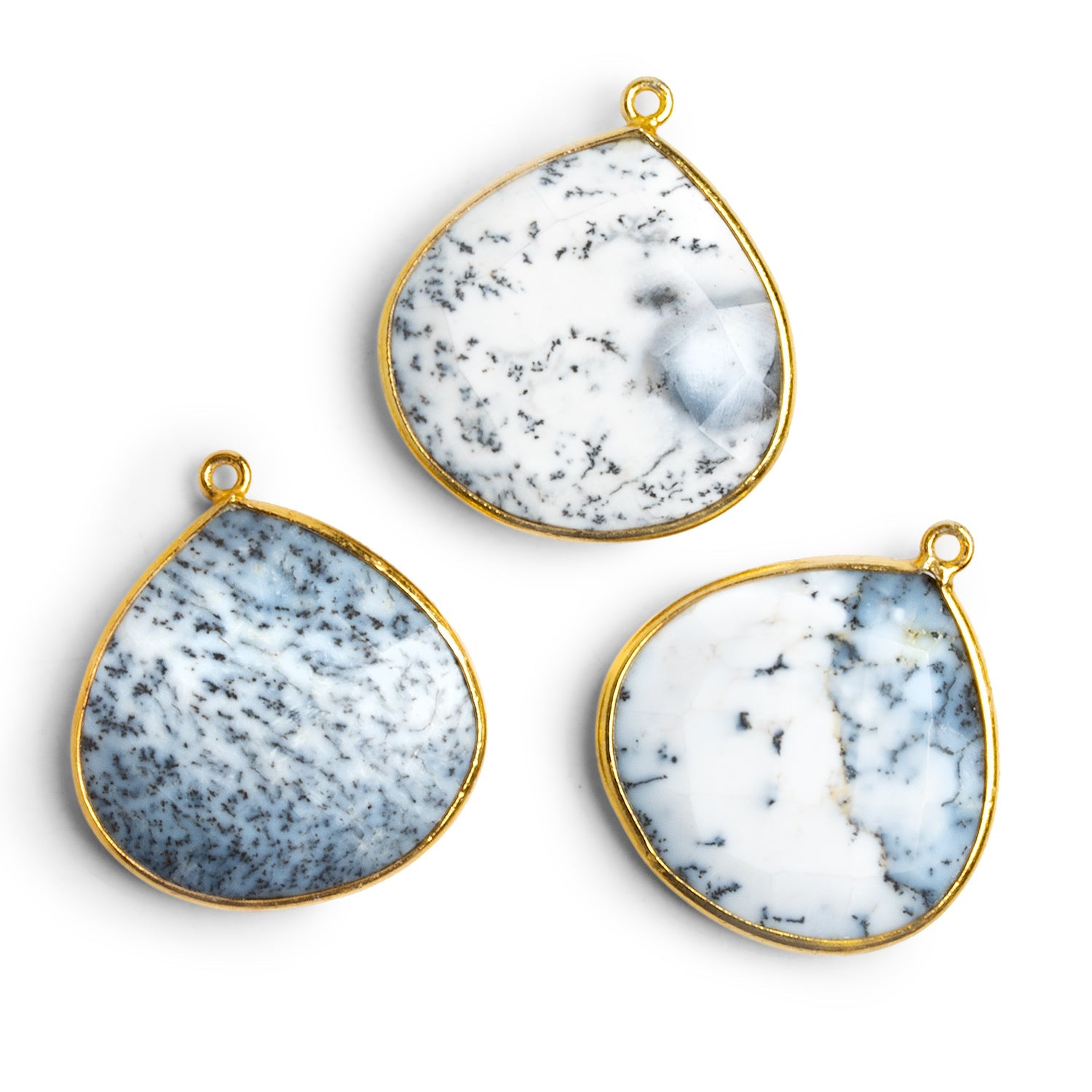 30mm Vermeil Bezeled Dendritic Opal Heart Pendant 1 Bead - The Bead Traders