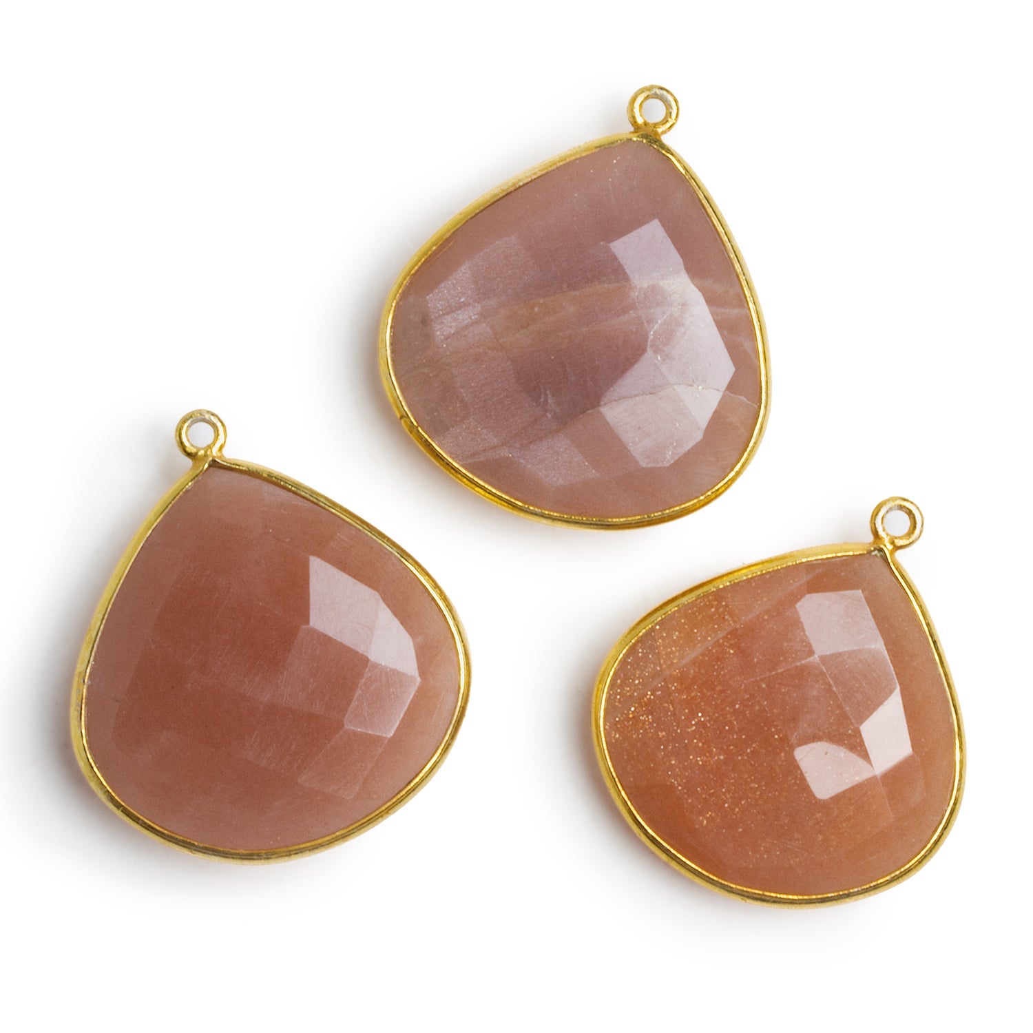30mm Vermeil Bezeled Peach Moonstone Heart Pendant 1 Bead - The Bead Traders