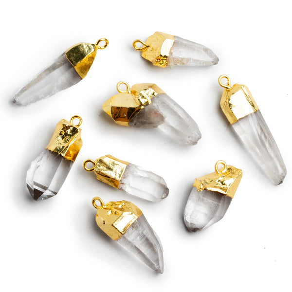 30x10mm Gold Leafed Crystal Quartz Natural Crystal Pendant 1 Bead