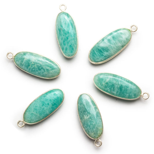 30x11mm Silver Bezeled Amazonite Oval Pendant 1 Bead