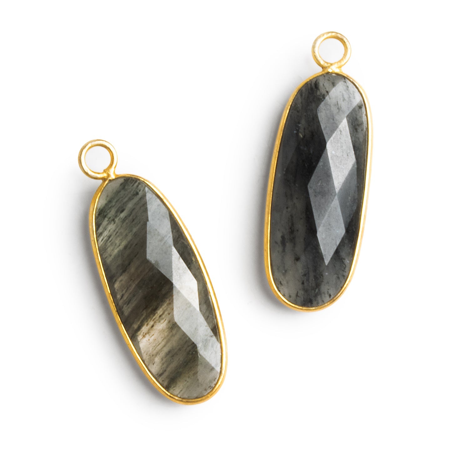 30x11mm Vermeil Bezeled Black Moss Quartz Oval Pendant 1 Bead - The Bead Traders