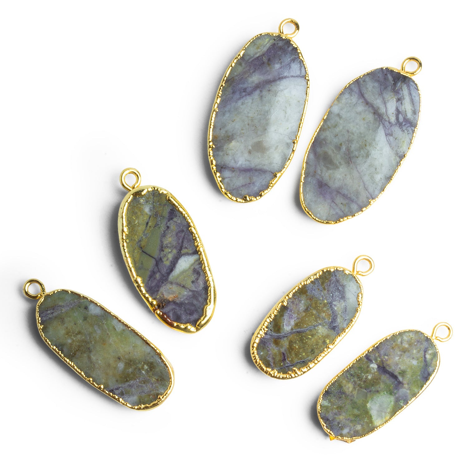 30x12mm Gold Leafed Purple Stripe Jasper Oval Pendants Set of 2 - The Bead Traders