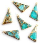 30x13mm Gold Leafed Blue Copper Mojave Turquoise Triangle Pendant 1 Bead - The Bead Traders