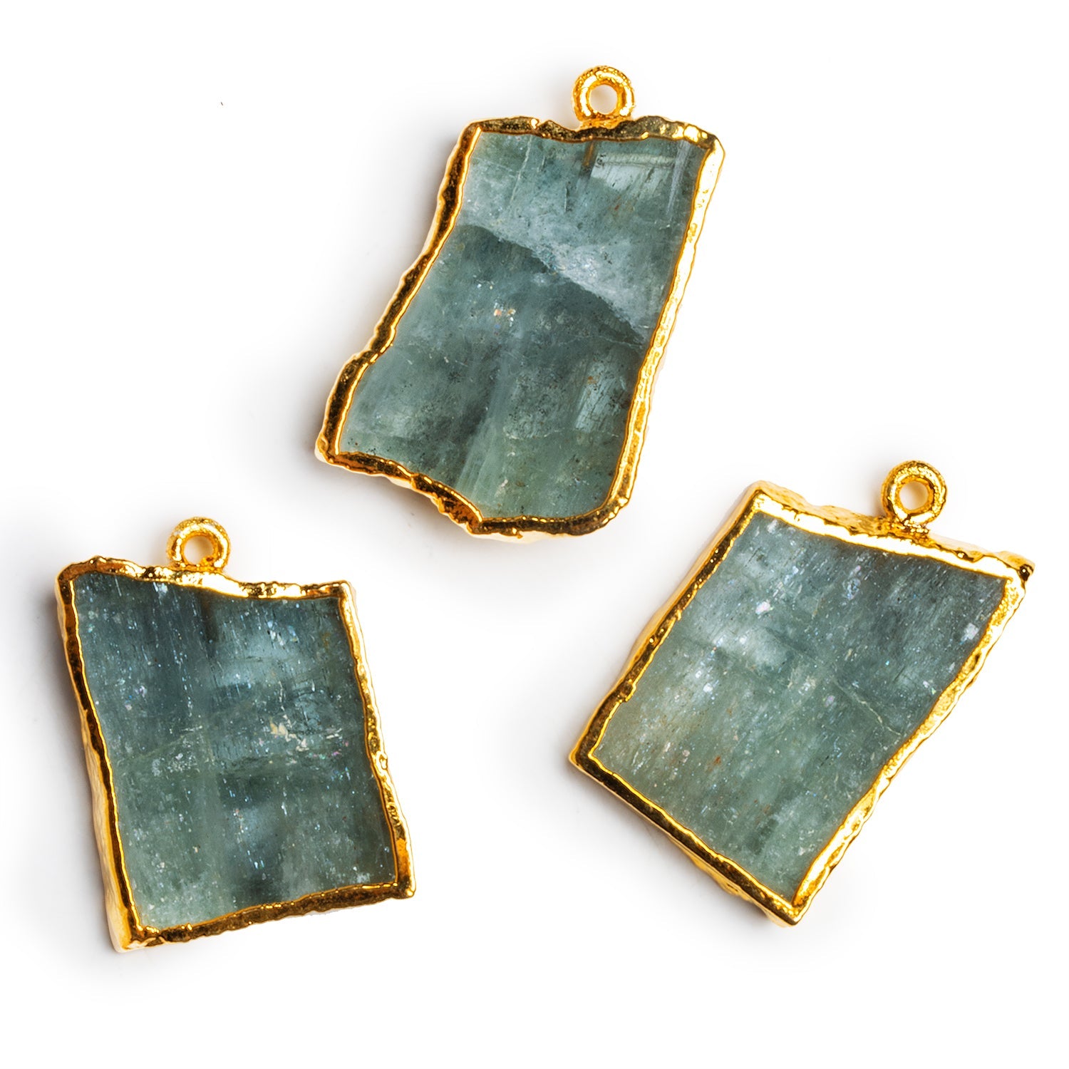 30x19mm Gold Leafed Aquamarine Slice Pendant 1 Bead - The Bead Traders