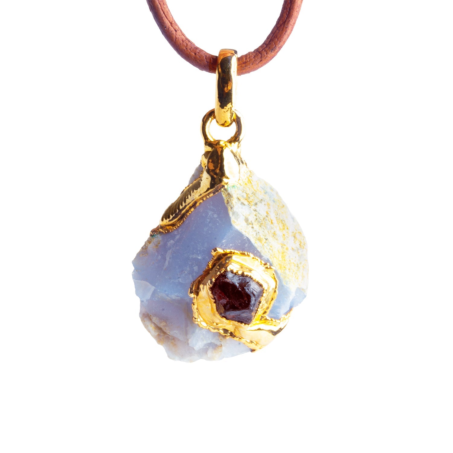30x20mm Double Leafed Turkish Chalcedony with Garnet Pendant 1 Bead - The Bead Traders