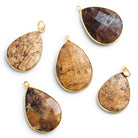 30x20mm Vermeil Bezeled Picture Jasper Faceted Pear Pendant - The Bead Traders