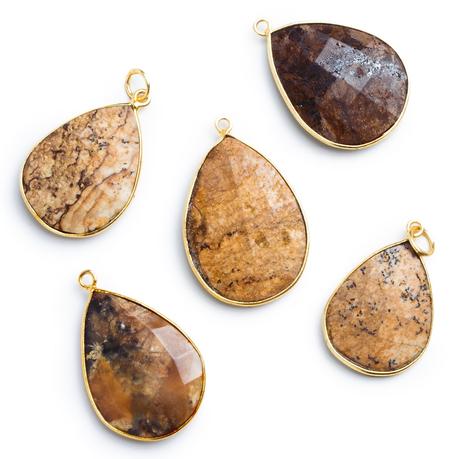 30x20mm Vermeil Bezeled Picture Jasper Faceted Pear Pendant - The Bead Traders