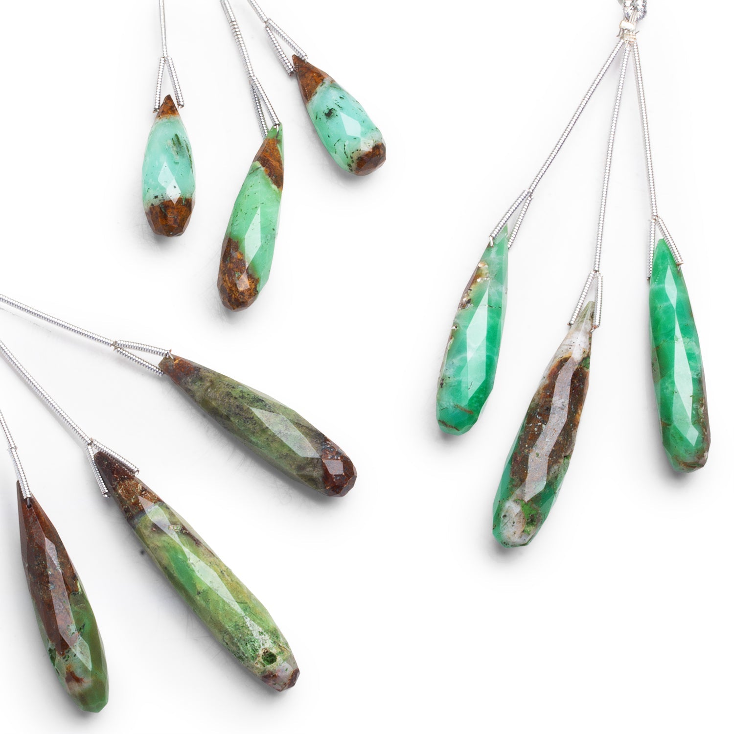 30x8mm Chrysoprase w/ Matrix Faceted Teardrop Focals 3 Beads - The Bead Traders