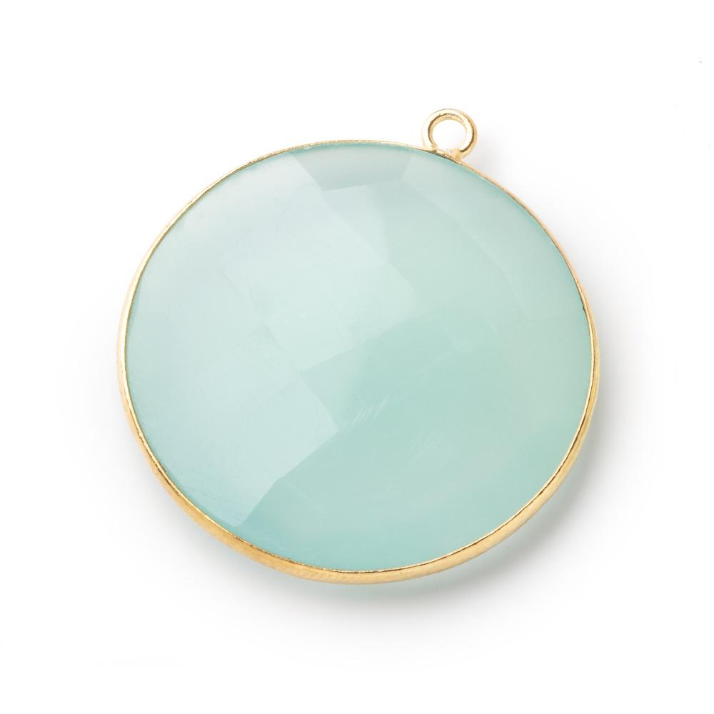 31mm Vermeil Bezel Seafoam Chalcedony Faceted Coin Pendant 1 Focal Bead - The Bead Traders