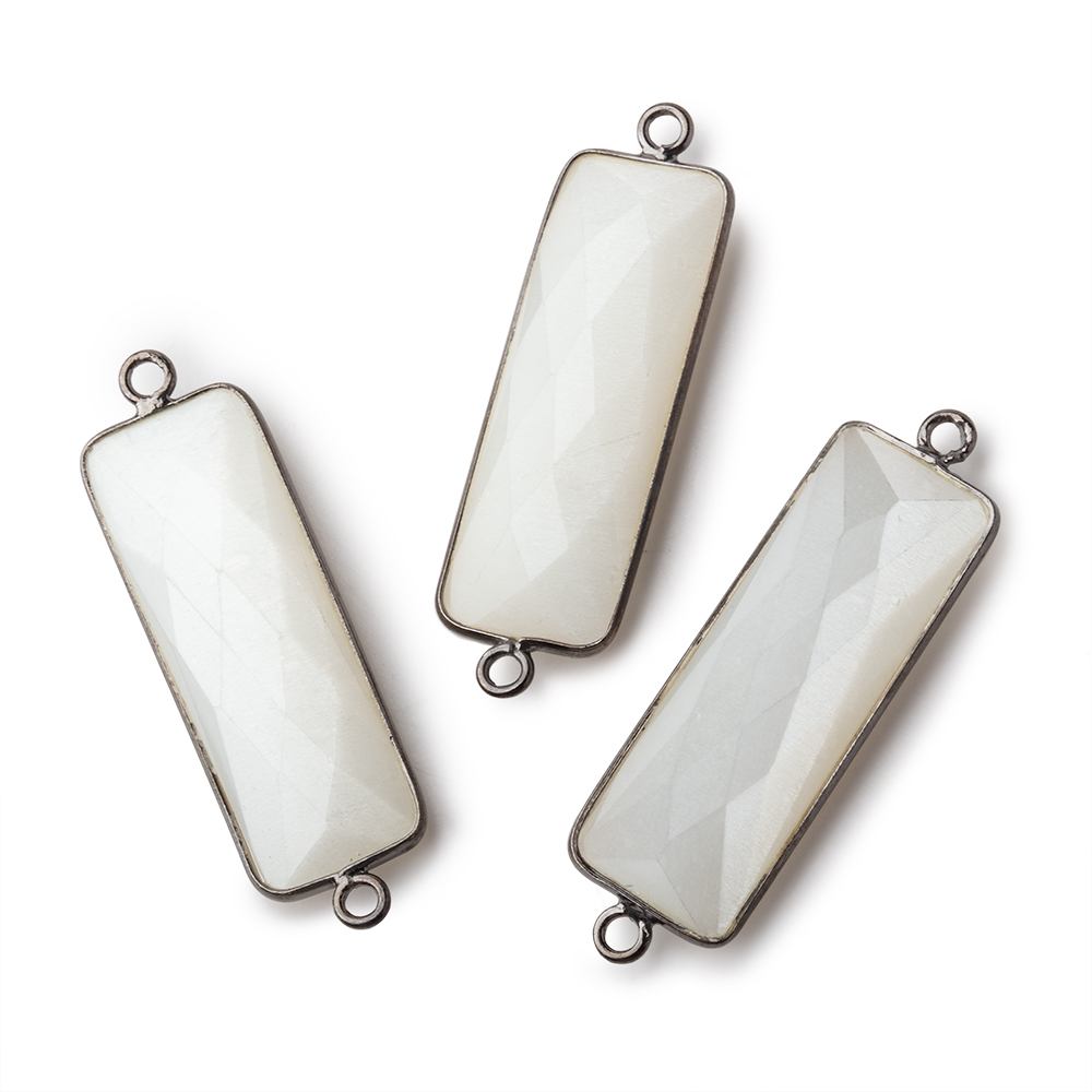 31x11mm Black Gold Bezel White Moonstone Bar 2 ring Connector North South 1 piece - The Bead Traders