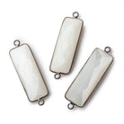 31x11mm Black Gold Bezel White Moonstone Bar 2 ring Connector North South 1 piece - The Bead Traders