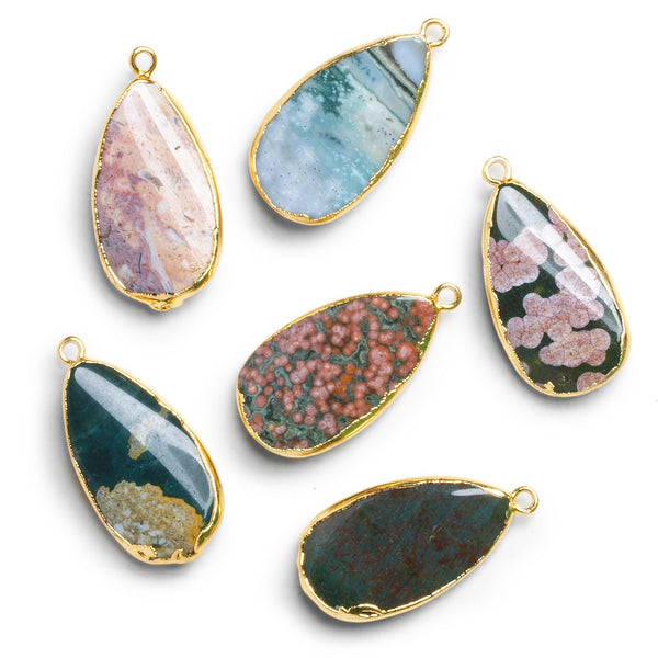31x16mm Gold Leafed Ocean Jasper Pear Pendant 1 Bead