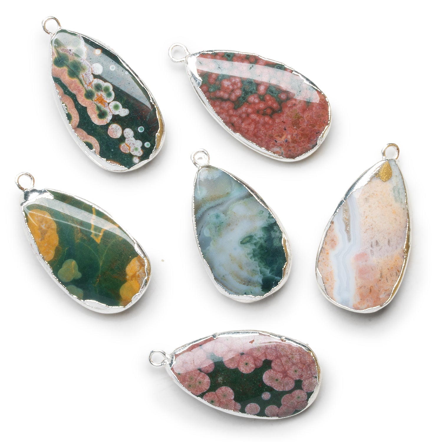 31x16mm Silver Leafed Ocean Jasper Pear Pendant 1 Bead - The Bead Traders