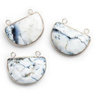 31x26mm Silver Bezeled Dendritic Opal Half Moon Connector - The Bead Traders