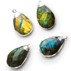 31x29mm Silver Leafed Labradorite Pear Pendant 1 Bead - The Bead Traders