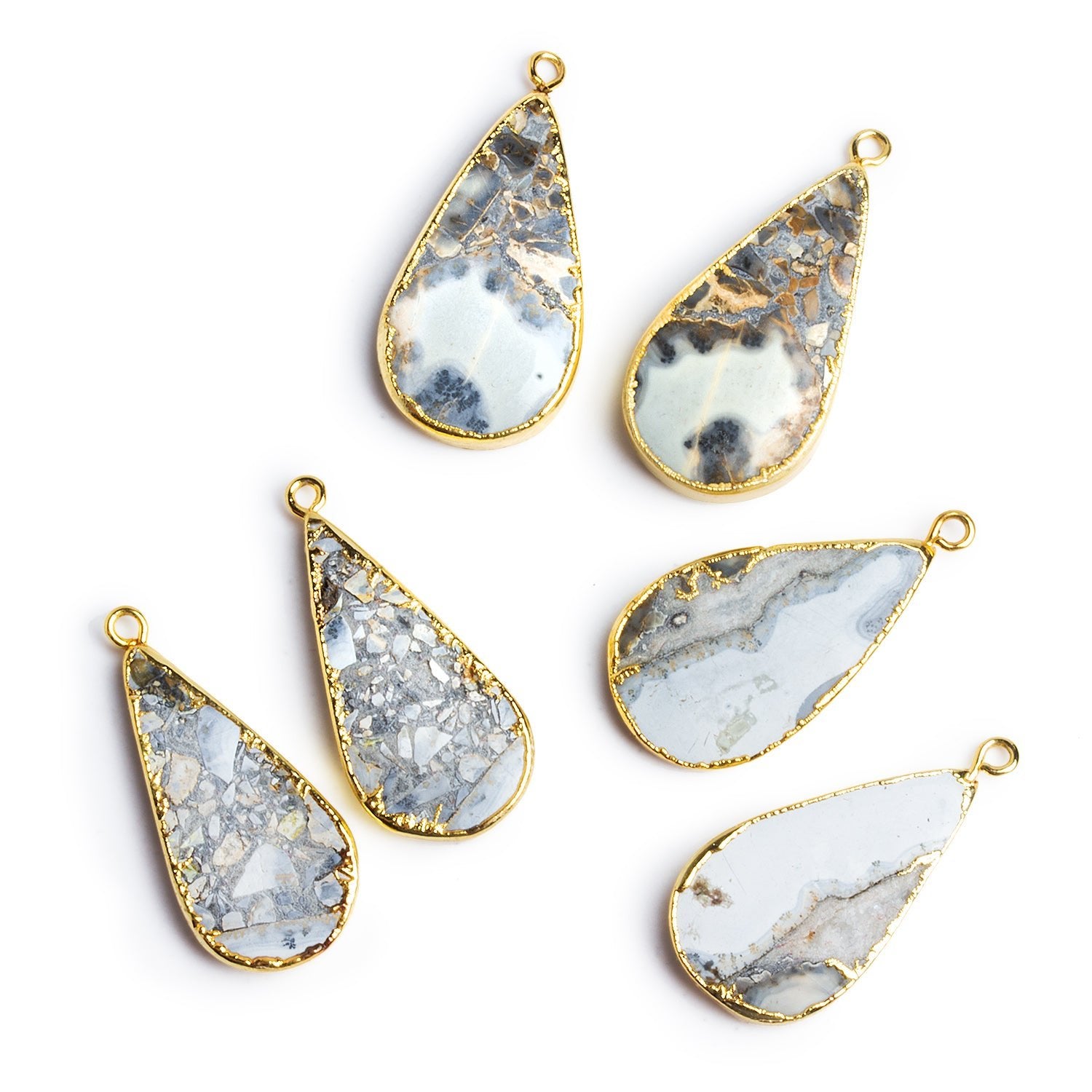 32x10mm Gold Leafed Jasper Pear Pendants Set of 2 - The Bead Traders