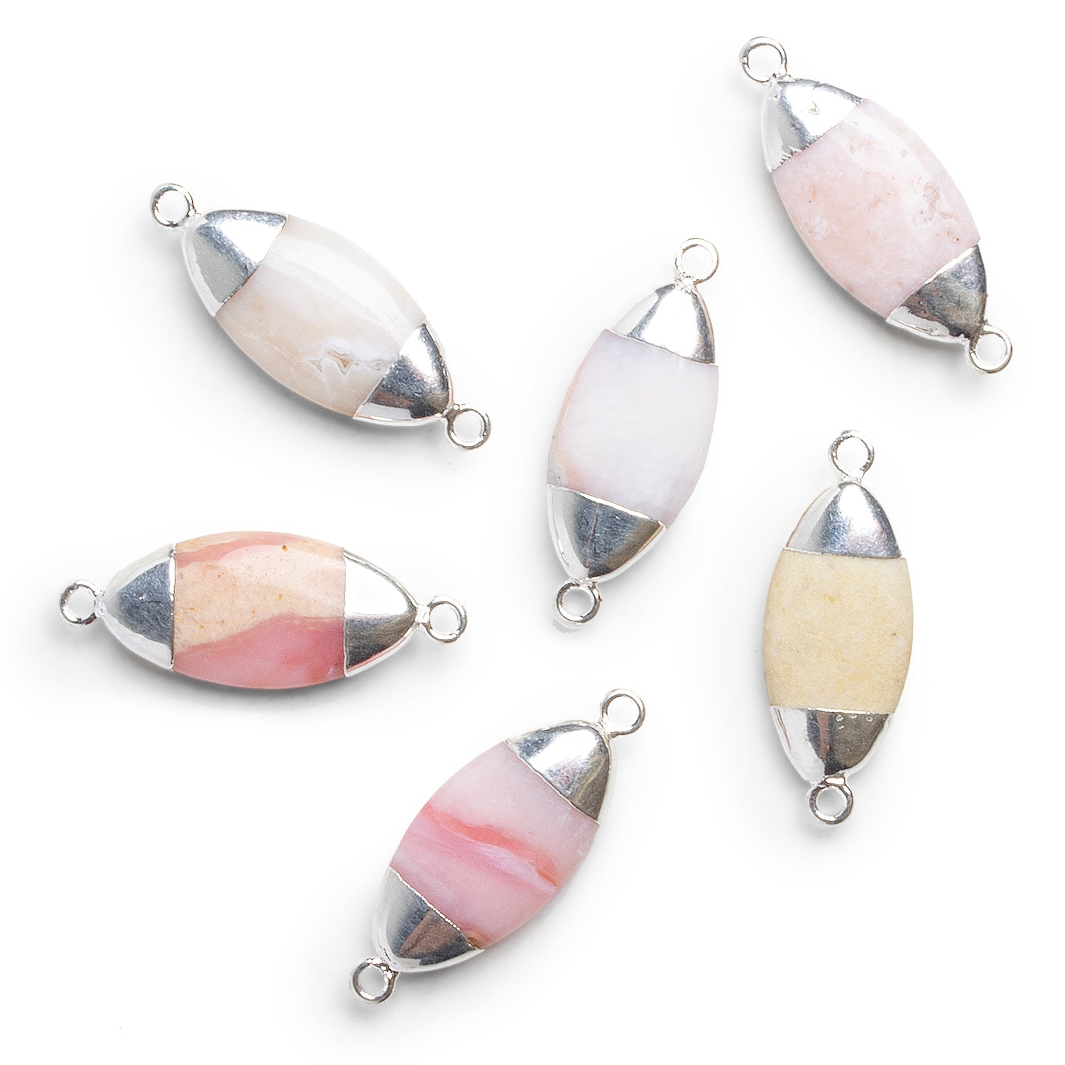 32x12mm Pink Peruvian Opal Marquise Silver Leafed Connector 1 Bead - The Bead Traders