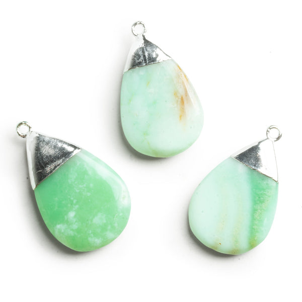 32x19mm Silver Leafed Chrysoprase Pear Pendant 1 Bead