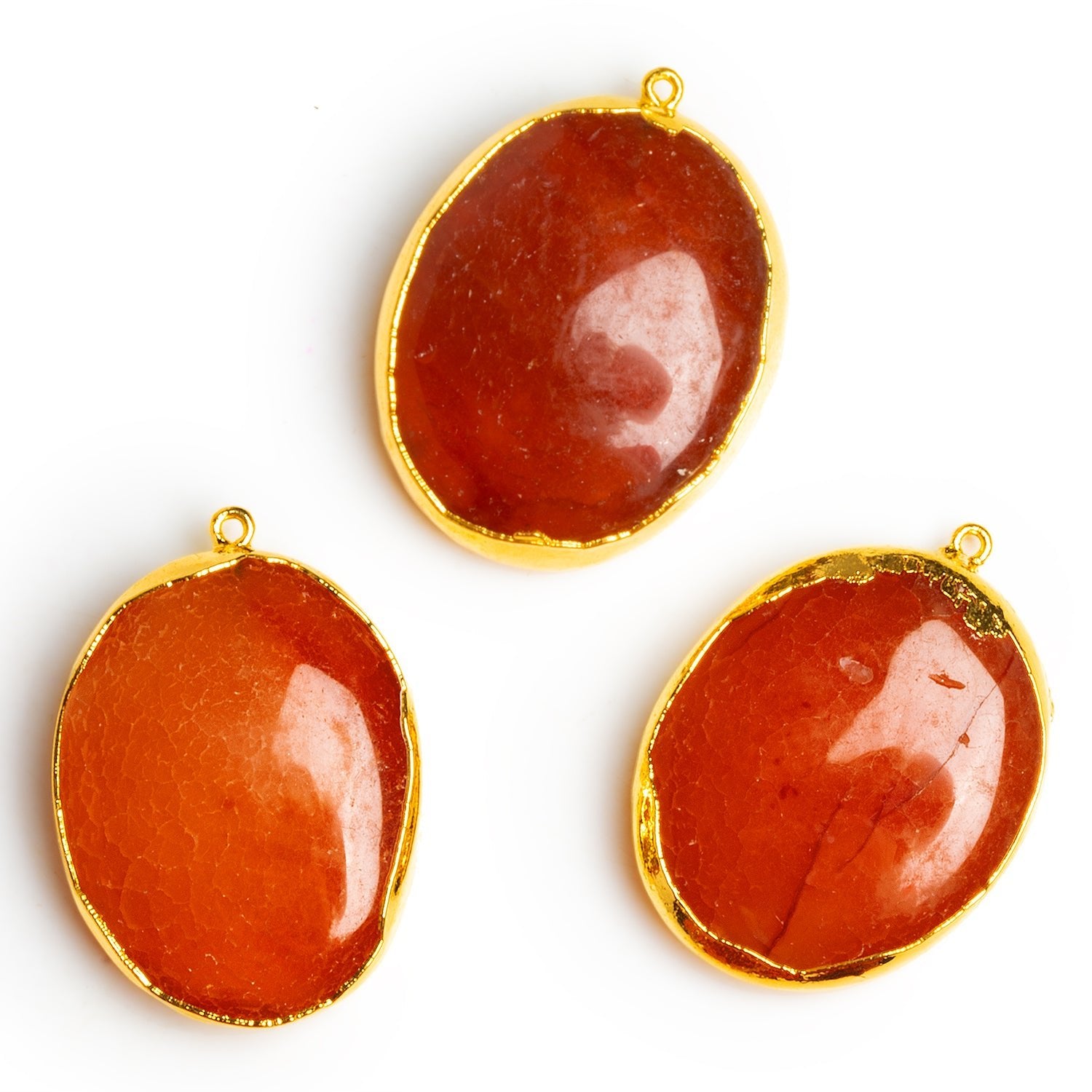 32x24mm Gold Leafed Carnelian Oval Pendant 1 Bead - The Bead Traders