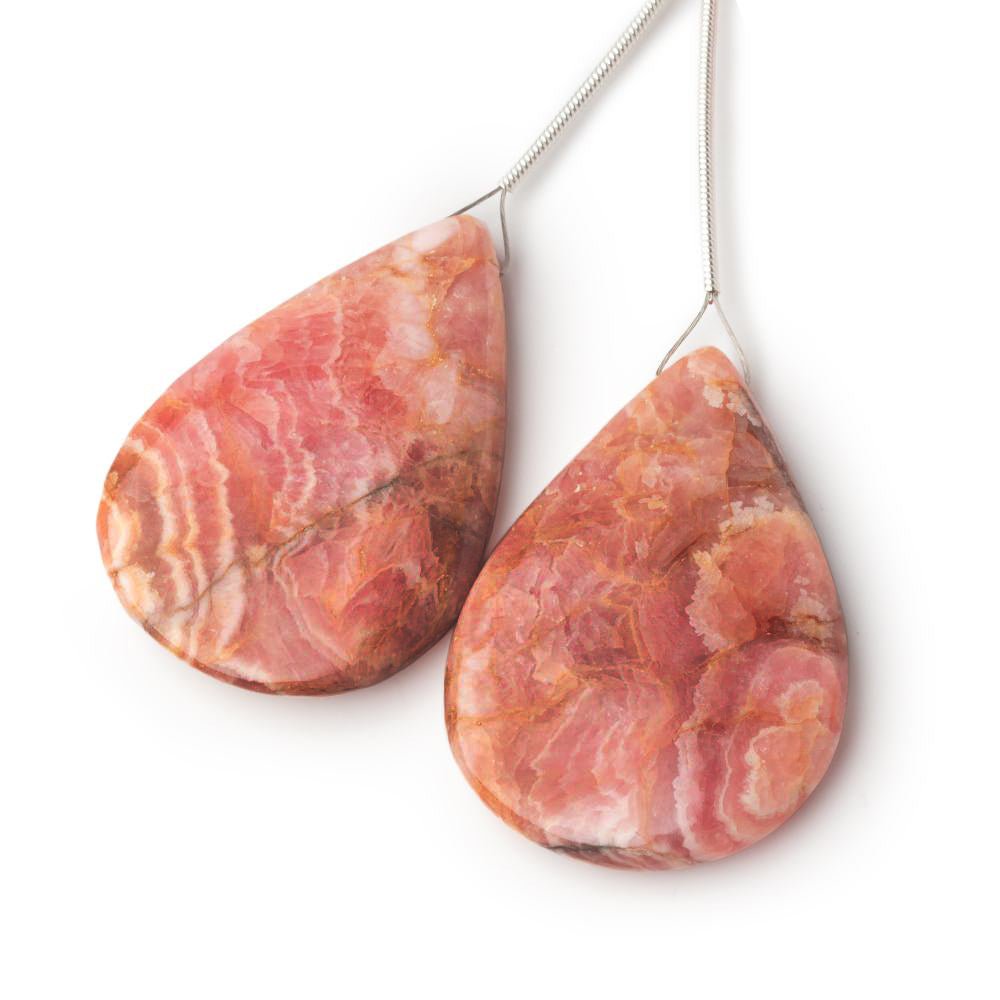 33 - 36mm Rhodochrosite Plain Pears Set of 2 Focal Pendants - The Bead Traders