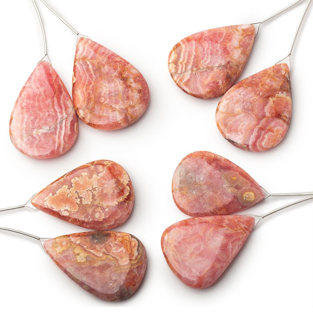 33 - 36mm Rhodochrosite Plain Pears Set of 2 Focal Pendants - The Bead Traders