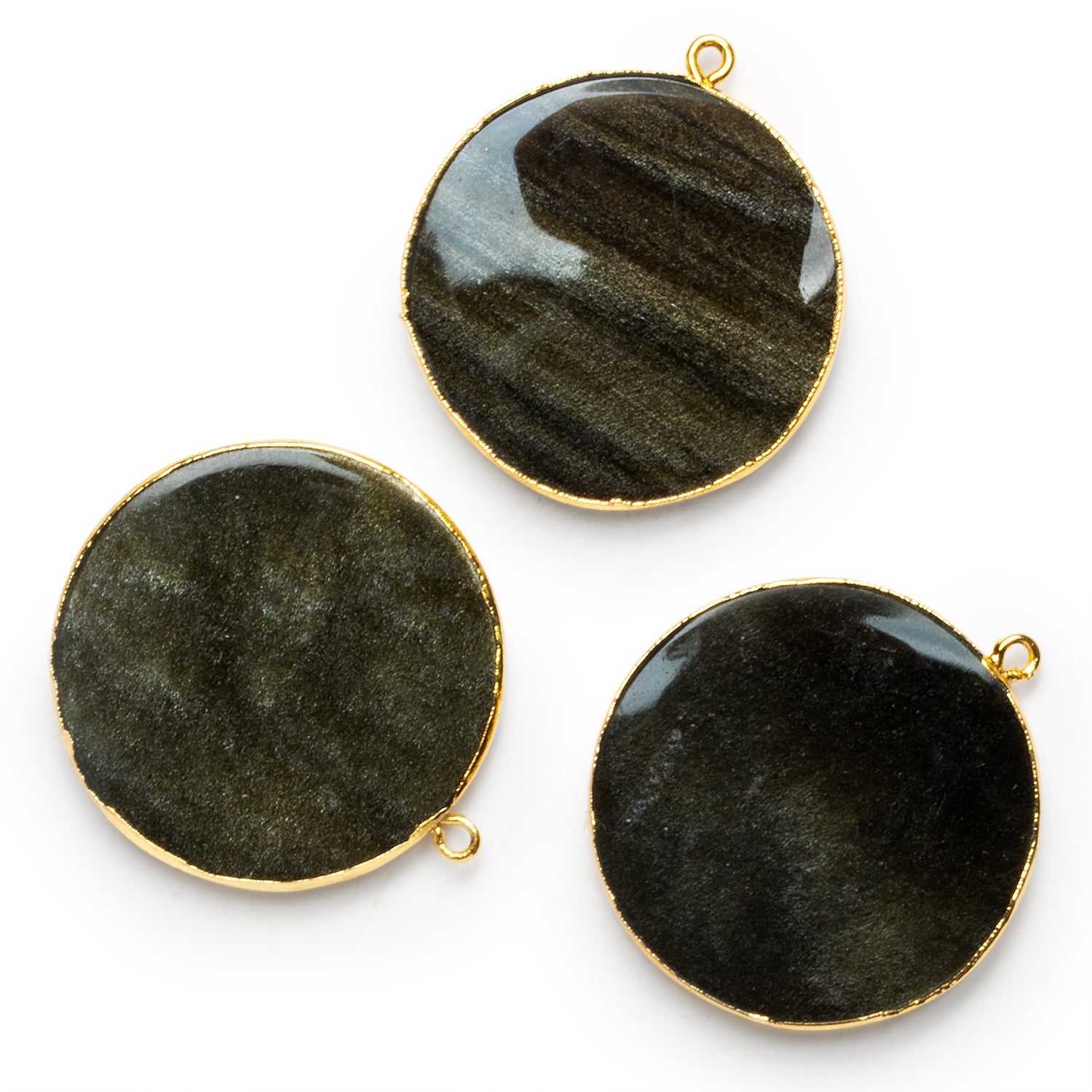 33mm Gold Leafed Golden Sheen Obsidian Coin Pendant 1 Bead - The Bead Traders