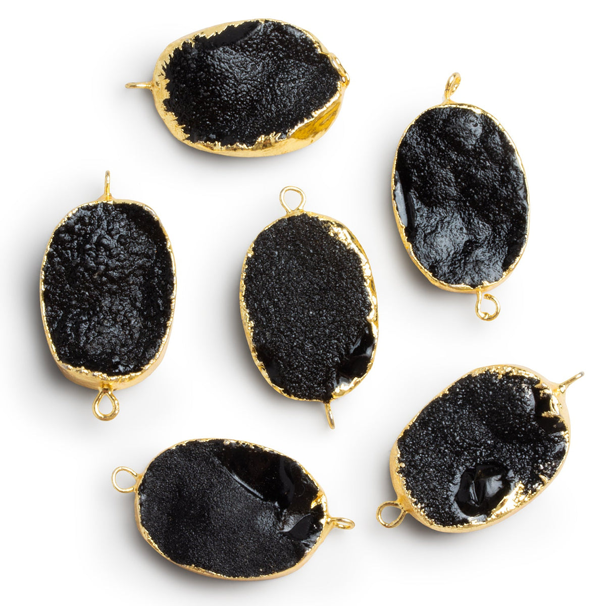 33x18mm Gold Leafed Black Drusy Oval Connector 1 Bead - The Bead Traders